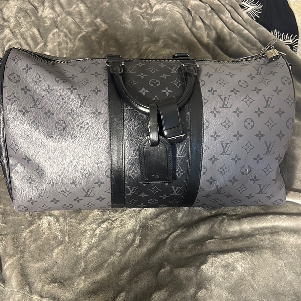 Louis Vuitton Monogram Gray and Black Duffel Bag